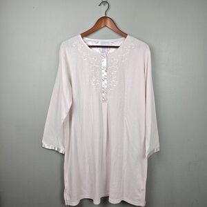 Miss Elaine Light Pink Embroidered Nightshirt Womens Size L Pajamas Sleepwear